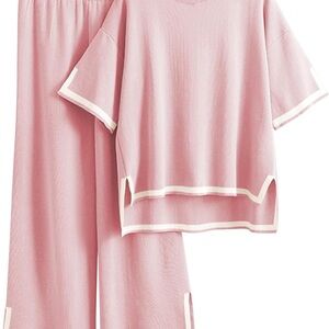 Pink Loungewear Set with White Trim